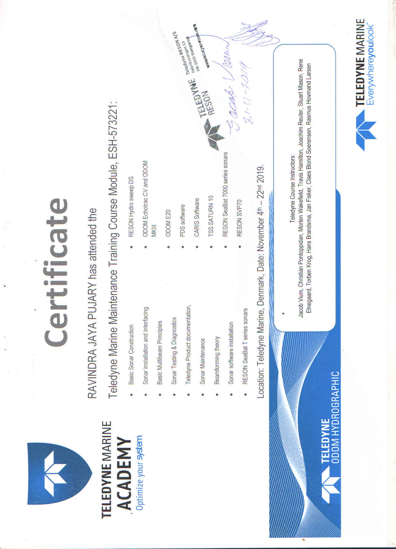 Teledyne Marine Certificate - Ravindra Pujary.jpg